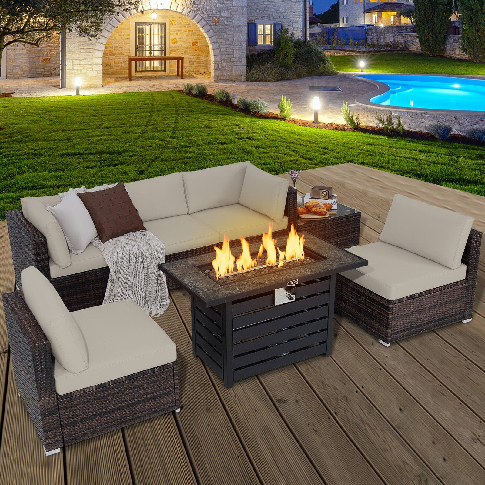 Great Choice Products 7Pcs Patio Rattan Furniture Set 42