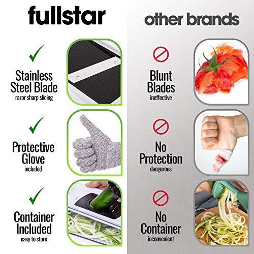 Fullstar Mandoline Slicer Spiralizer Vegetable Slicer - Cheese Slicer Food Slicer 6-in-1 Vegetable Spiralizer Potato Slicer Zood