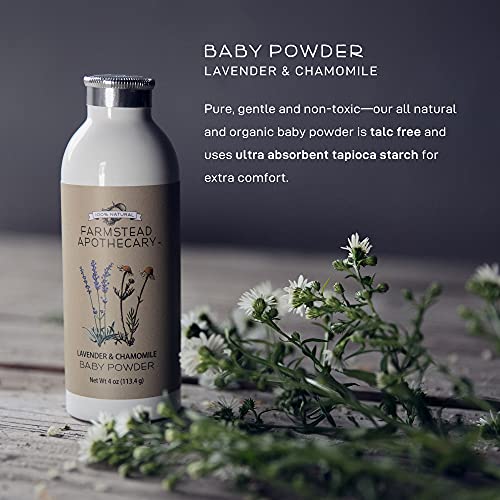 Farmstead Apothecary 100% Natural Baby Powder (Talc-Free) with Organic Tapioca Starch, Organic Chamomile Flowers, Organic Calend