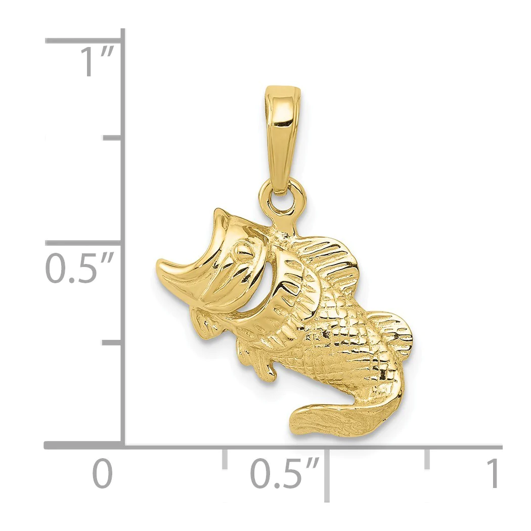 Jewelryweb 18mm 10k Large Mouth Bass Fish Small Charm