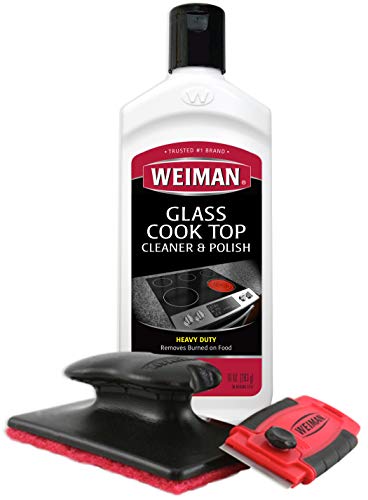 Weiman Cooktop Cleaner Kit - Cook Top Cleaner and Polish 20 Ounce - Scrubbing Pad, Cleaning Tool, Cooktop Razor Scraper