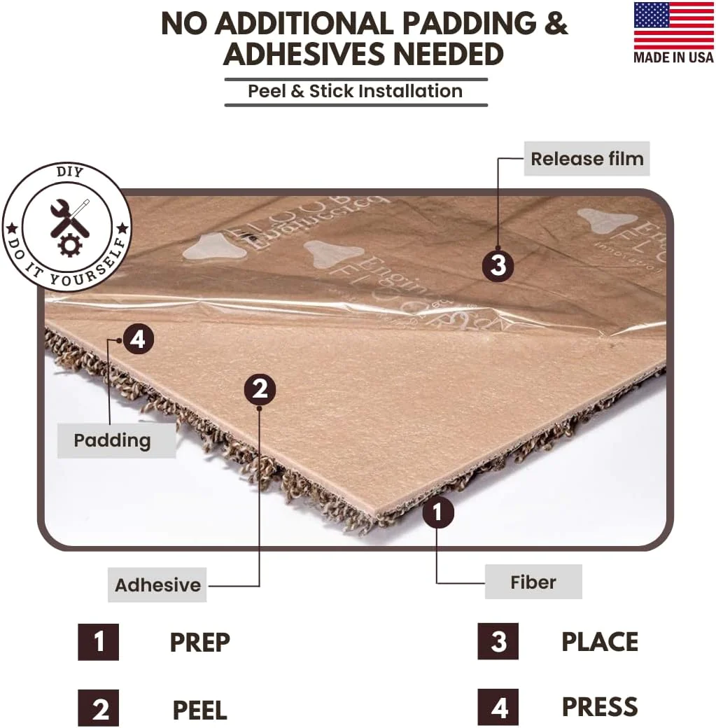 Generic Smart Squares in A Snap Premium Residential Soft Padded Carpet Tiles 8x8 Inch, Seamless Appearance, Peel and Stick for Easy DIY