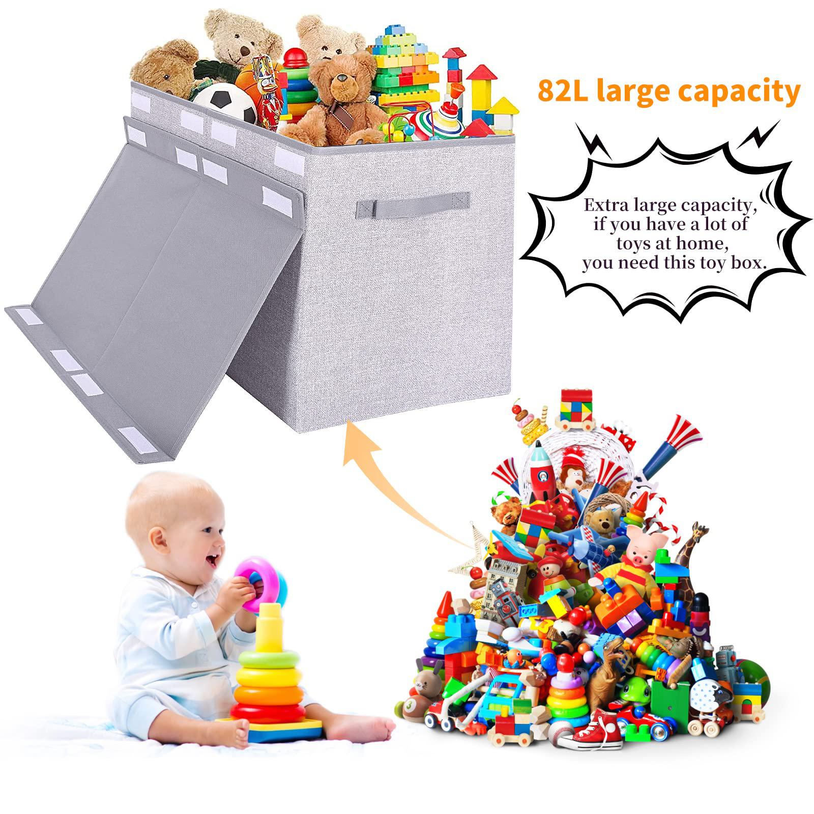Pantryily large toy box chest storage organizer with lid,collapsible kids toys boxes basket bins with sturdy handles for boys and girls