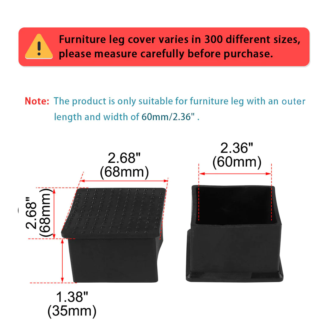 Unique Bargains Table Sofa Leg Cap End Home Furniture Feet Protector 18pcs 2.36