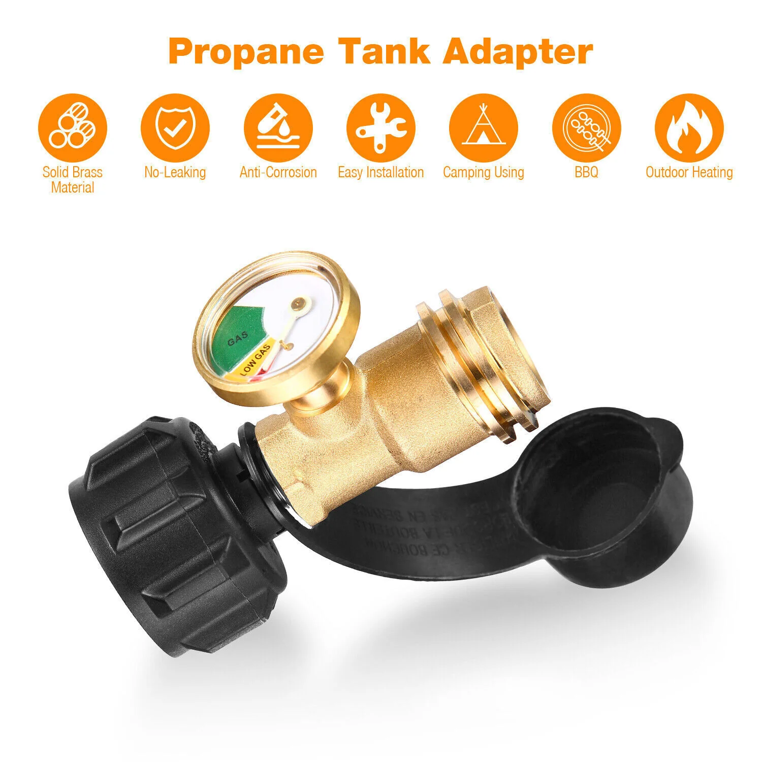 GCP Products Propane Tank Brass Adapter W/ Pressure Meter Gauge 4 Master Lp Gas Grill Bbq Rv