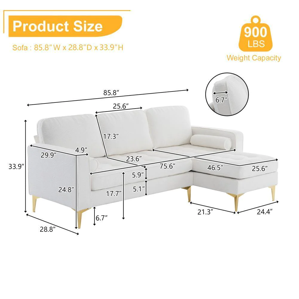 GCP Products Upholstered Sectional Sofa Set Couch With Chaise Living Room Furniture