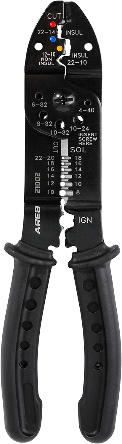 ARES 21002-9-inch Wire Stripper, Crimper, and Cutter Electrical Multi-Tool - Crimp Insulated, Non-Insulated and Ignition Terminals -