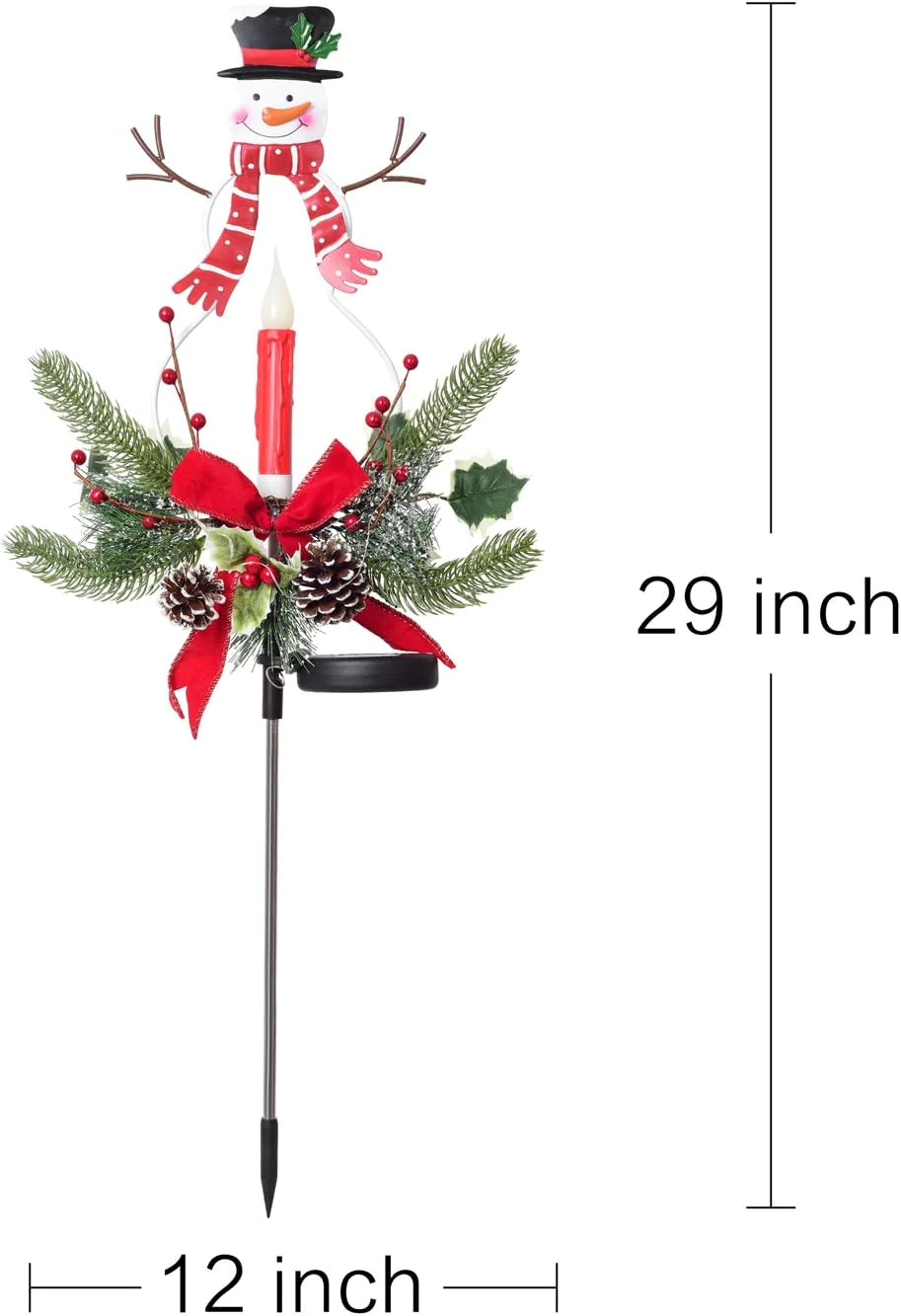 Doingart Outdoor Solar Christmas Light Decorations, LED Candle, Snowman Christmas Light with Faux Pine Cones, Foliage Accents Garden Dec