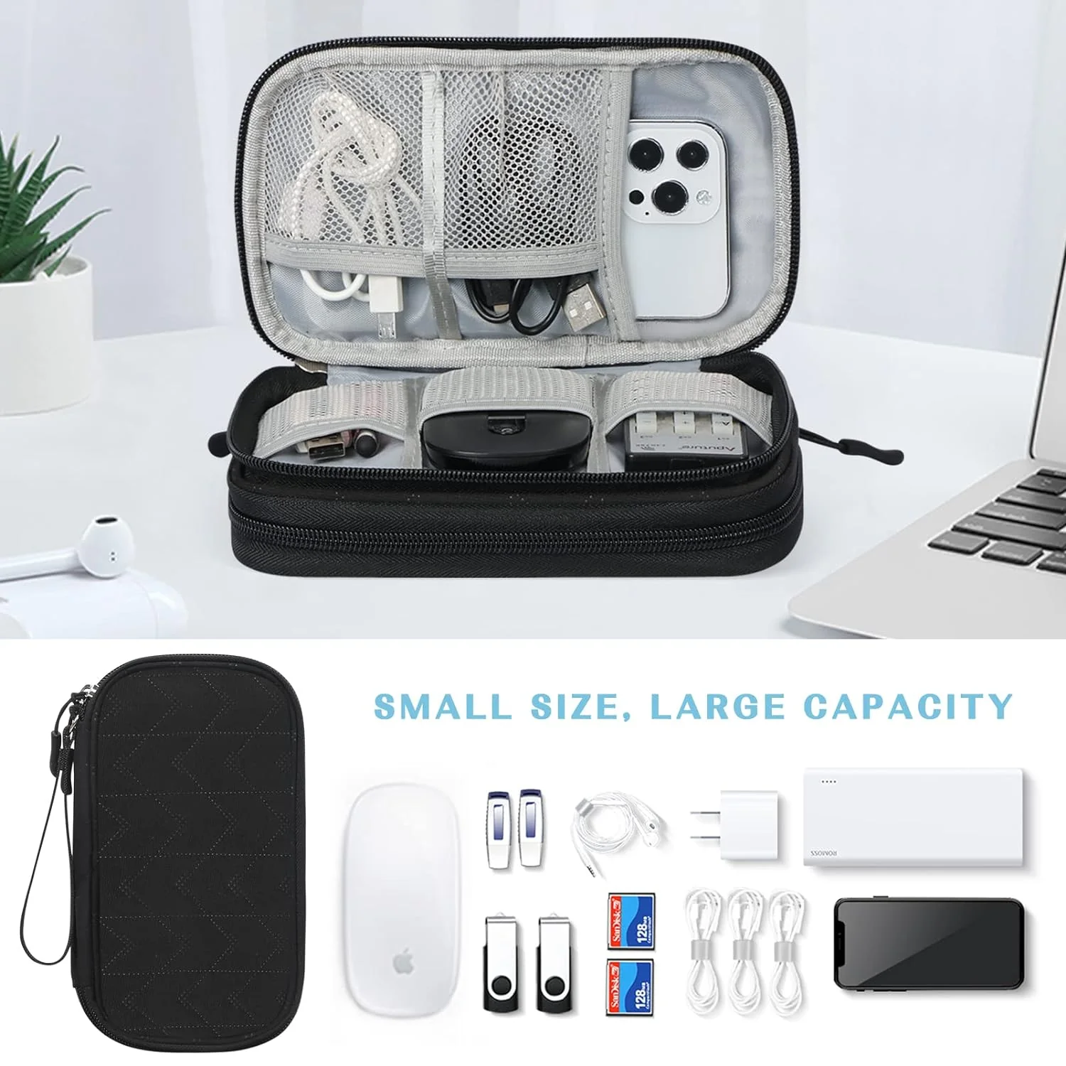 GCP Products Electronic Organizer, Travel Cable Organizer Bag Pouch Electronic Accessories Carry Case Portable Waterproof Double Layers Al…