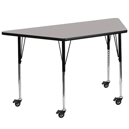 Flash Furniture Mobile 29&s;&s;W x 57&s;&s;L Trapezoid Grey HP Laminate Activity Table - Standard Height Adjustable Legs