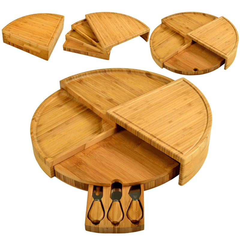 Picnic At Ascot Vienna Transforming Bamboo Cheese Board Set With 3 Tools