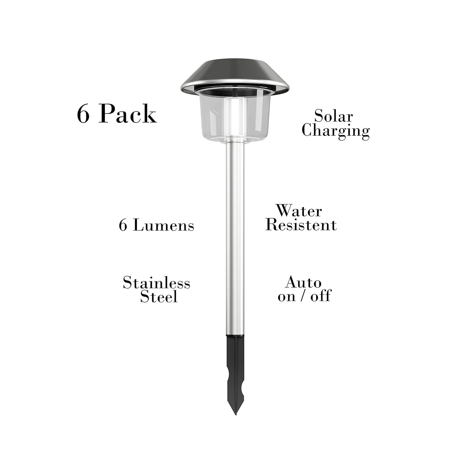 GCP Products Solar Pathway Lights-17 Stainless Steel Outdoor Stake Lighting For Garden, Landscape, Yard, Patio, Driveway, Walkway-Set Of 6