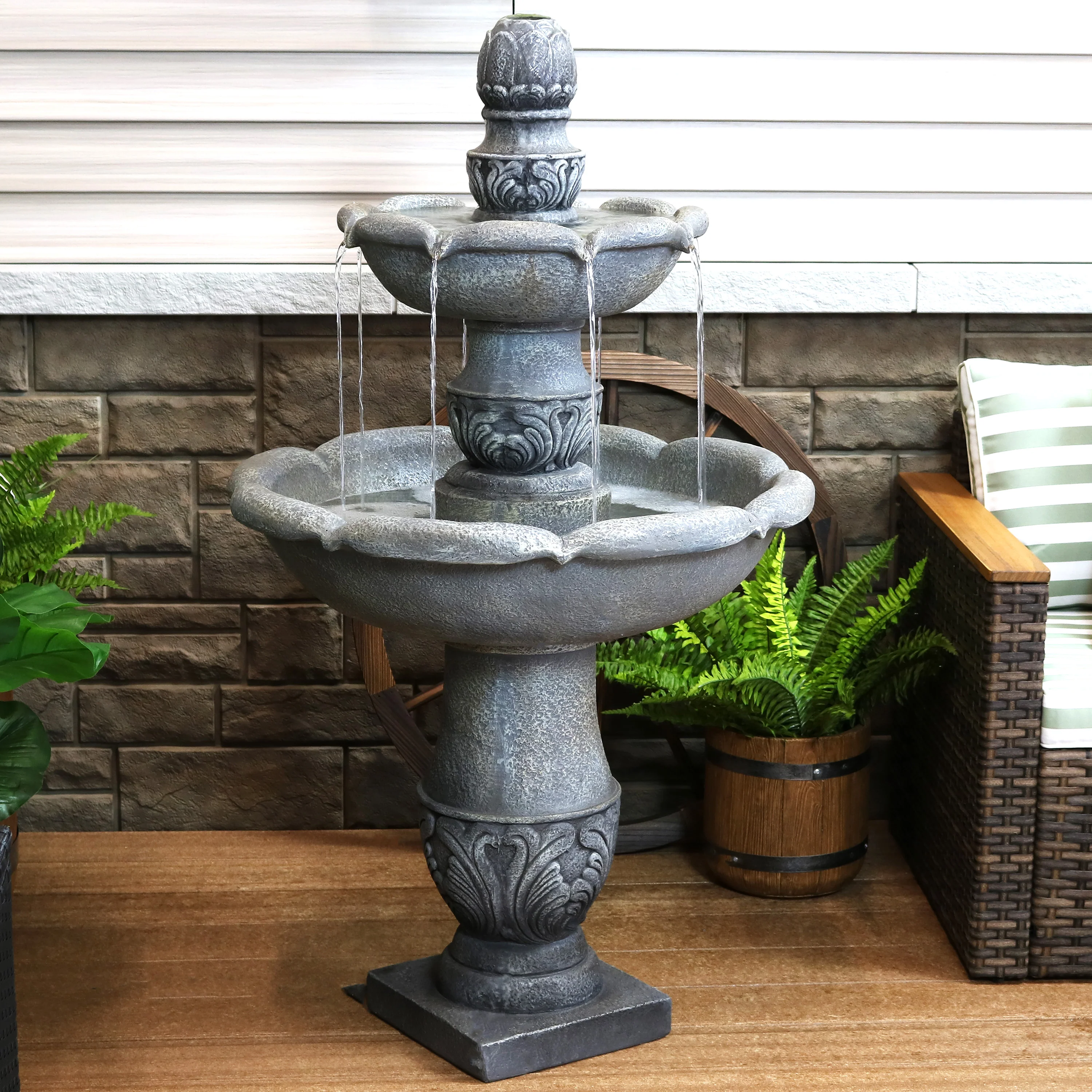 Sunnydaze Decor French Garden 2-Tier Outdoor Water Fountain - Dusty Gray
