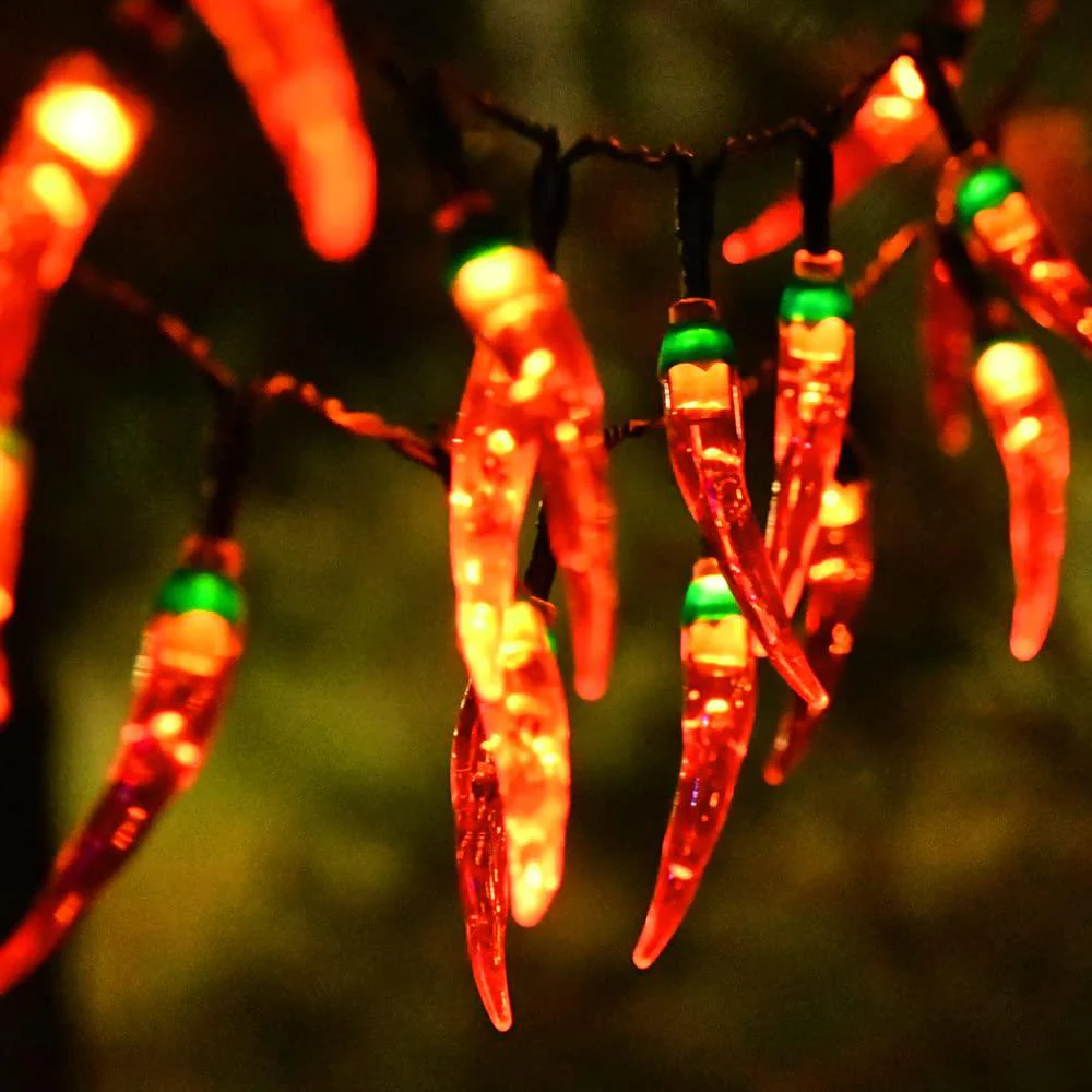 behiller 23ft 50led garden solar christmas lights outdoor, red chili pepper string lights-waterproof led kitchen christmas so