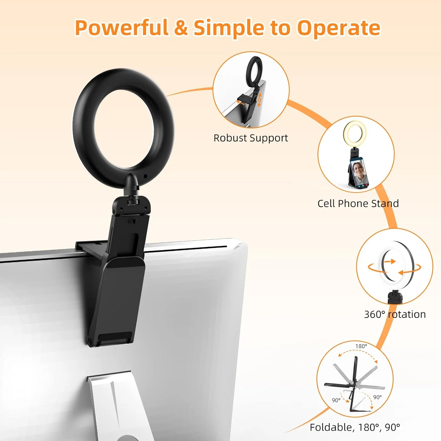 Zell Electronics Zell Ring Light For Computer Laptop,Video Conference Lighting Kit For Zoom Meetings,5