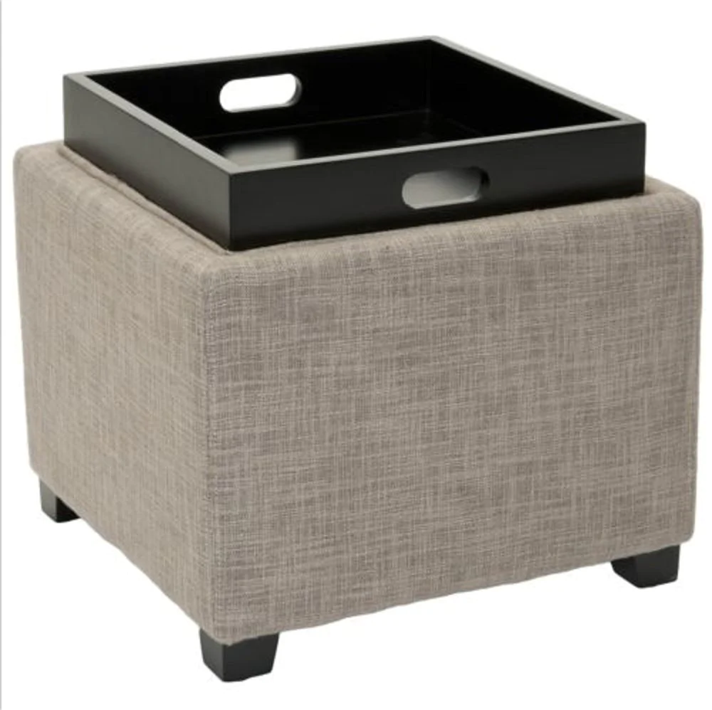 Safavieh Harrison Storage Grey Viscose Tray Ottoman Furniture Dining Room Hall