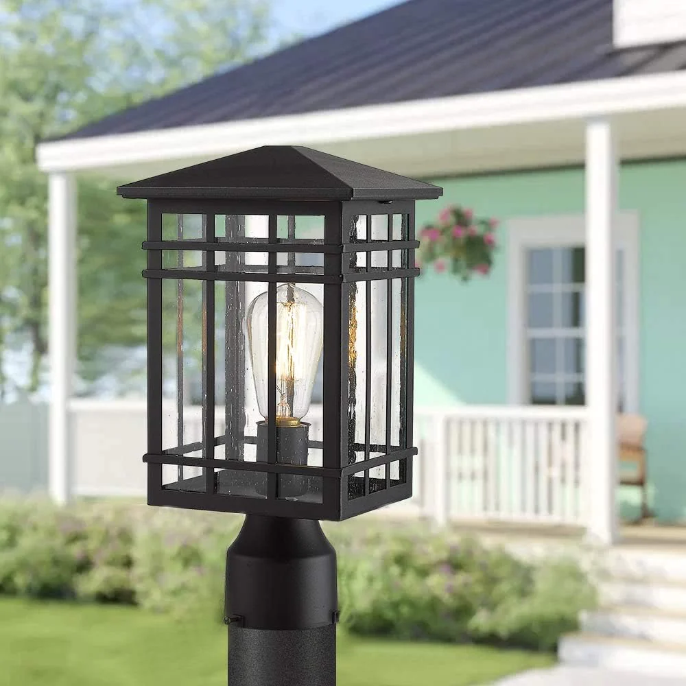 Rosient Outdoor Post Lights Fixture, Exterior Post Lantern, Outdoor Pillar Lights, Porch Post Lighting, Black Finish with Seeded Glass