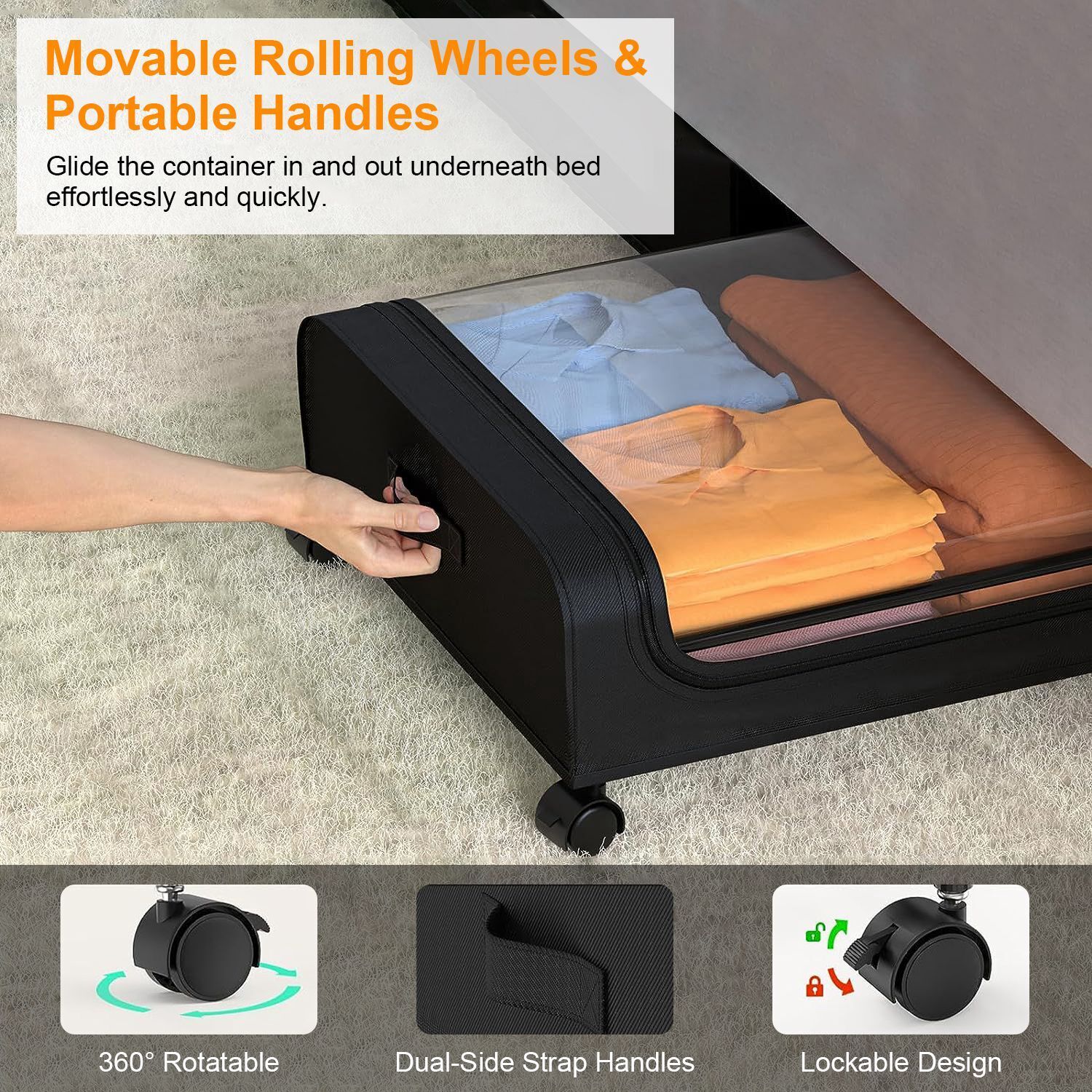 Great Choice Products 2Pack Under Bed Storage Containers With Wheels Shoe Clothes Zipper Bag Organizer