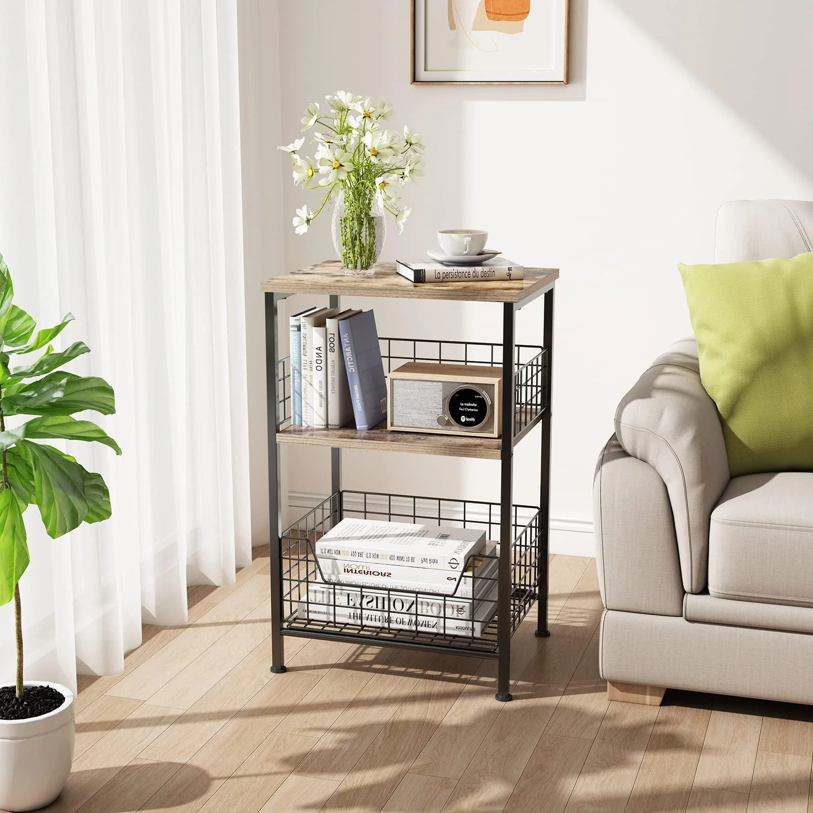 x-cosrack end table,industrial retro side table nightstand storage shelf for living room bedroom kitchen family and office,st