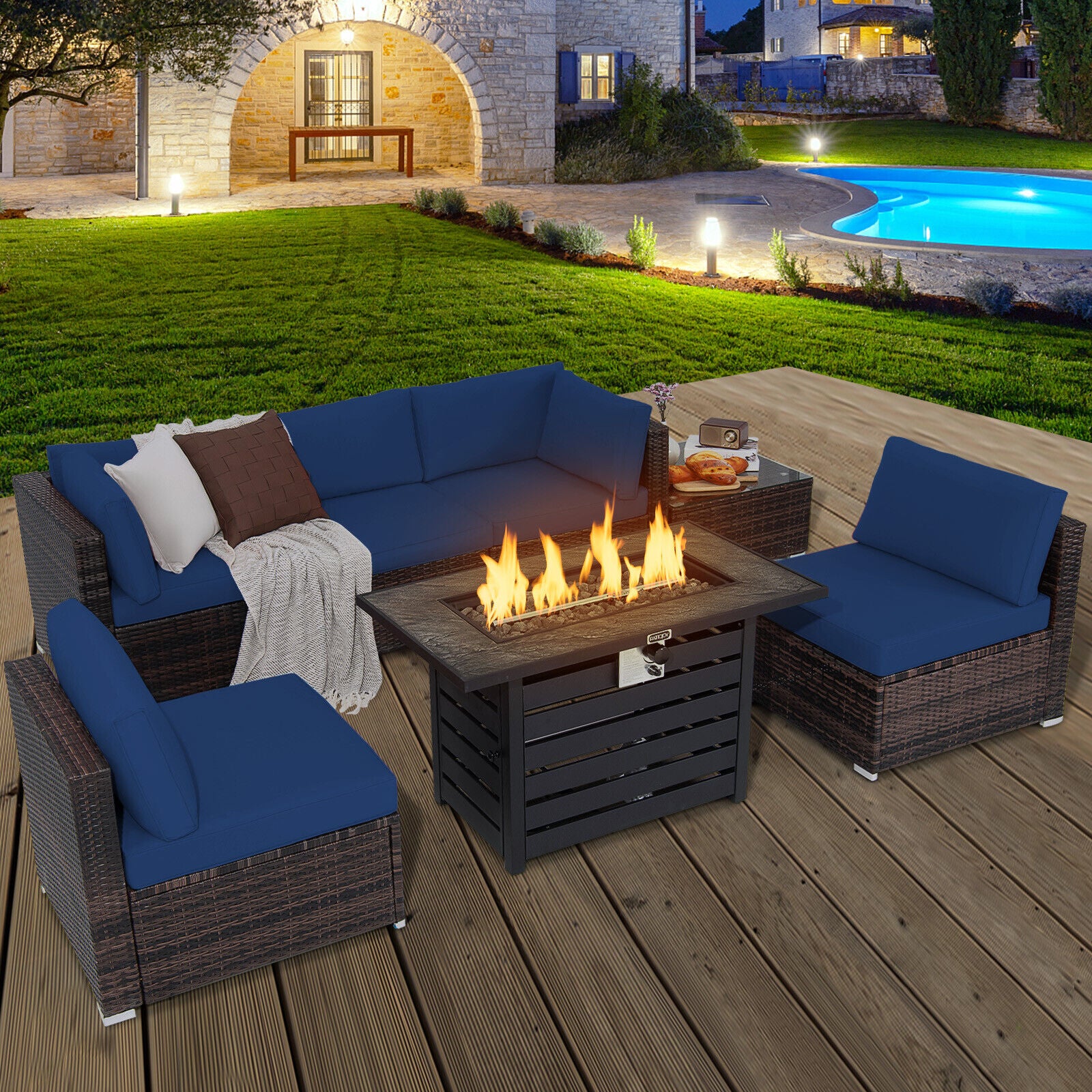 Great Choice Products 7Pcs Patio Rattan Furniture Set 42