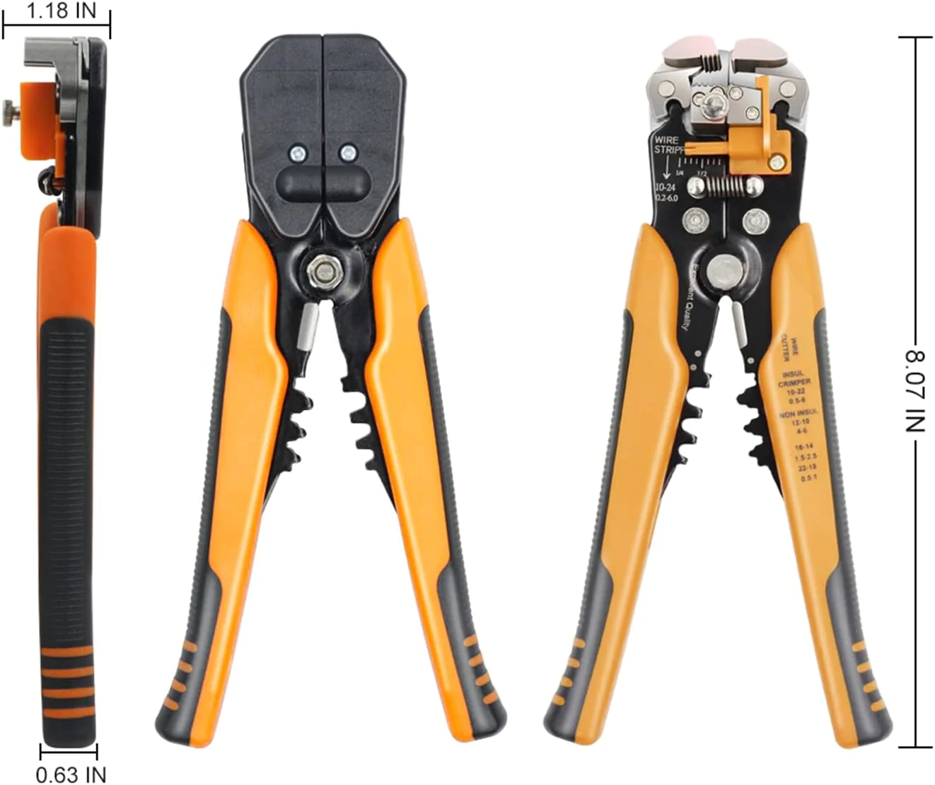 HKS Wire Stripper 24-10 AWG (0.2-6 mm&a;#194;&a;#178;), 3 in 1 Automatic 8 Inch Self-adjusting Wire Stripping Tool with Cutting