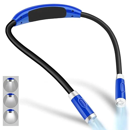 Vekkia Rechargeable LED Neck Reading Light, Book Lights for Reading in Bed, 3 Brightness Levels, Flexible Soft Silicone Arms Com