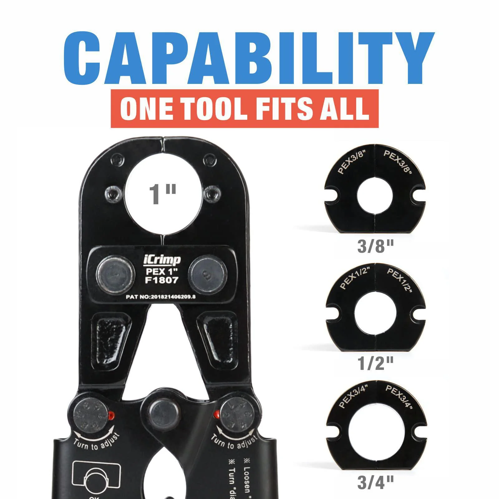Iwiss icrimp f1807 pex crimper, copper pipe crimping tool kit with 3/8&s;&s;, 1/2&s;&s;, 3/4&s;&s;, 1&s;&s; quick change jaws, pex tubing cutter, g