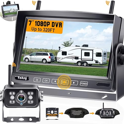 Yakry RV Backup Camera Wireless System - 7&s;&s; HD Reverse Camera for Truck with DVR Monitor -Bluetooth Trailer Back up Camera with
