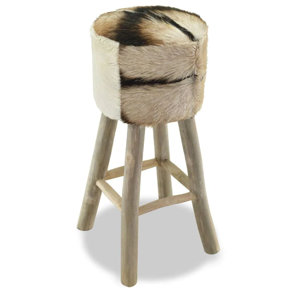 vidaXL Bar Stool Real Leather and Solid Teak Wood, 244542