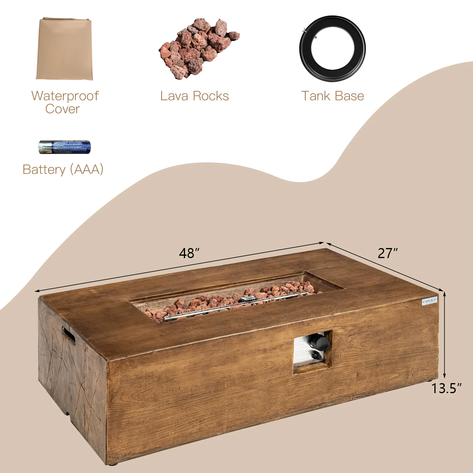 Topbuy Patiojoy 48’’ Fire Pit Table Rectangular 50,000 BTU Propane Gas Fire Pit w/Cover for Courtyard Balcony Garden