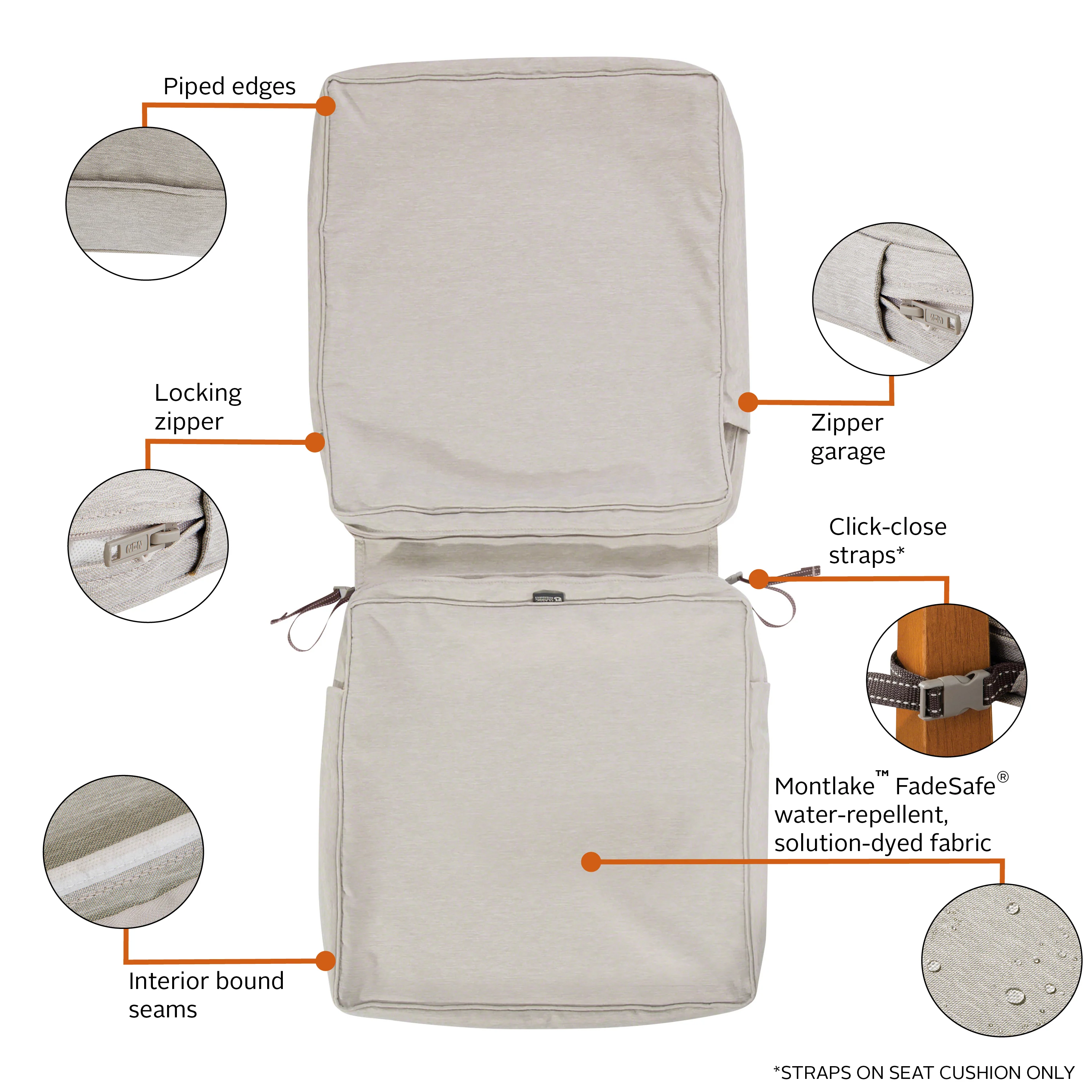 Classic Accessories Montlake FadeSafe Chair Cushion Cover, Heather Grey, 44