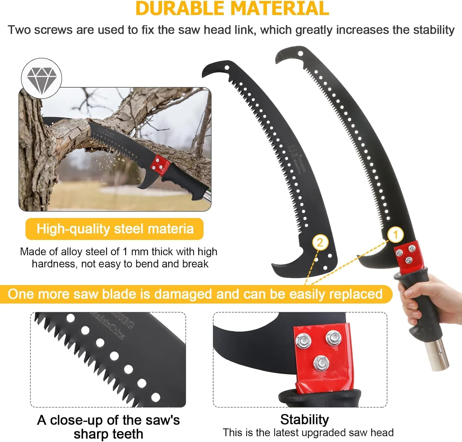 Likeem 26 Feet Tree Pole Pruner Manual Branches Trimmer Tree Branch Garden Tools Loppers Hand Pole Saws Extendable Height