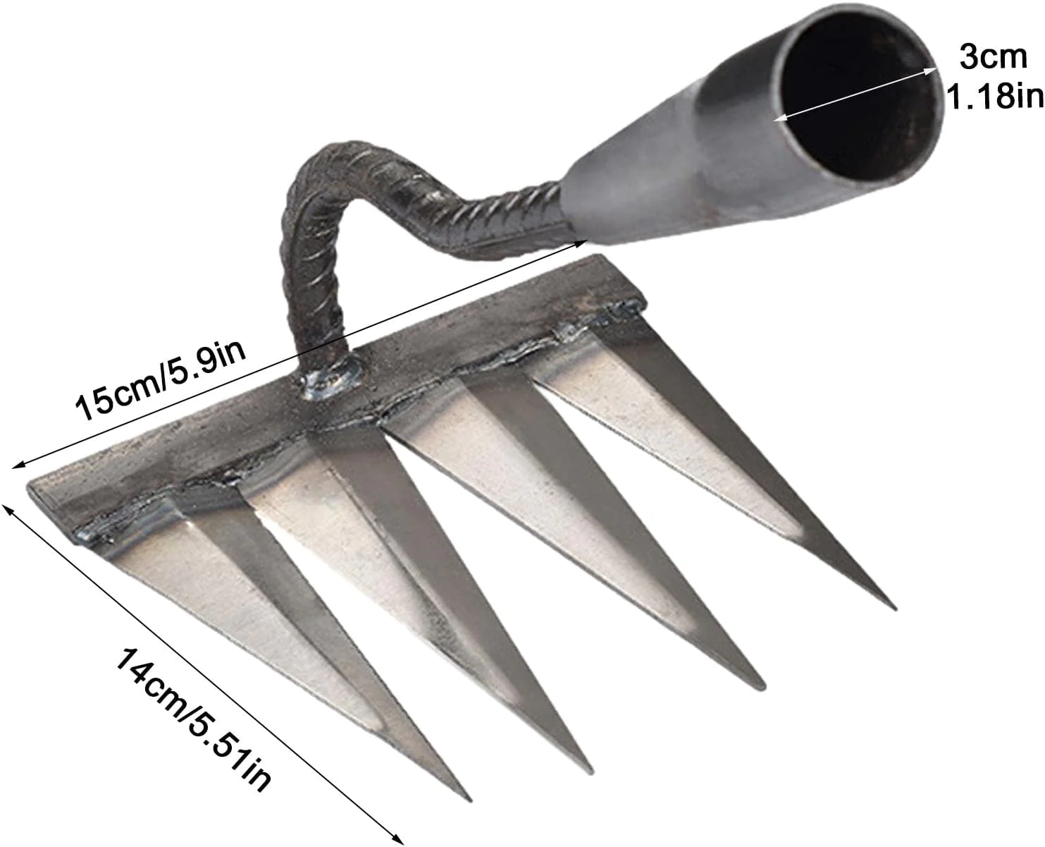 Geraffely Dethatcher Rake - Metal Hand Rakes for Gardening, Weeding,Garden Yard Lawn Heavy Duty Carbon Steel Rake, Cultivator Garden Tool