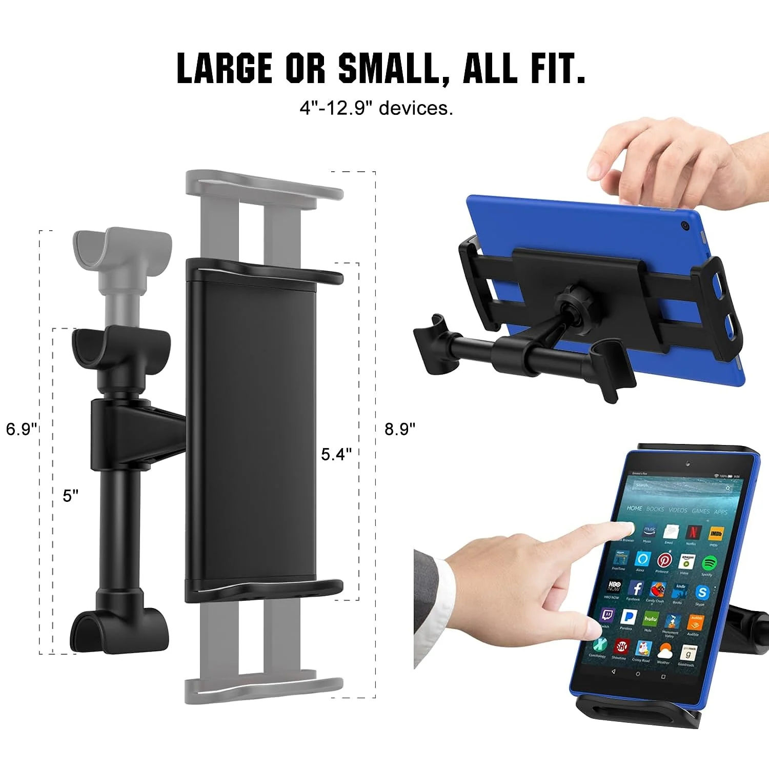 Zell Electronics Zell Headrest Phone/Tablet Car Mount, Adjustable Tablet Holder For 4-12.9