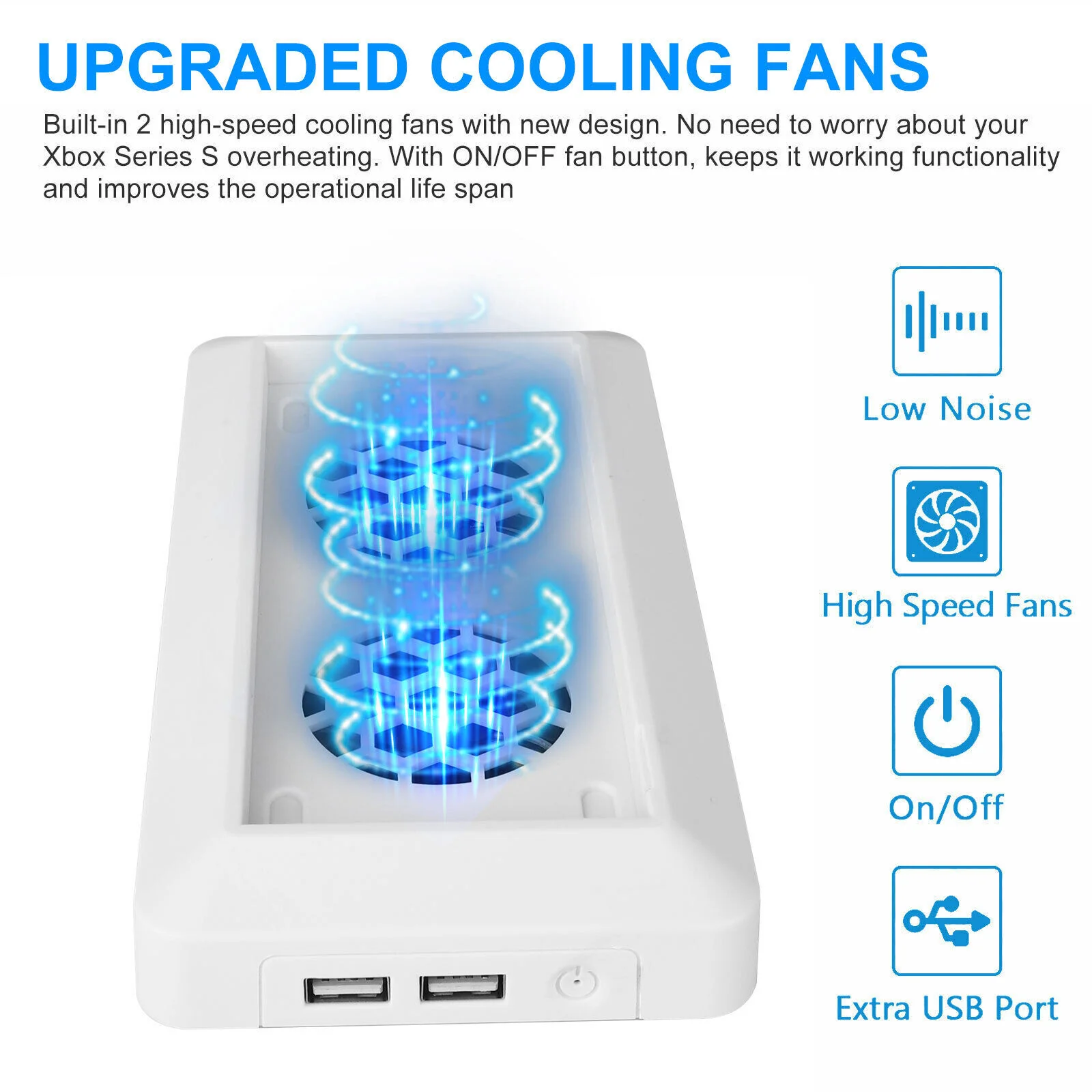 GCP Products Vertical Stand Cooling Fan W/ 2 Usb Charging Port For Xbox Series S Game Console