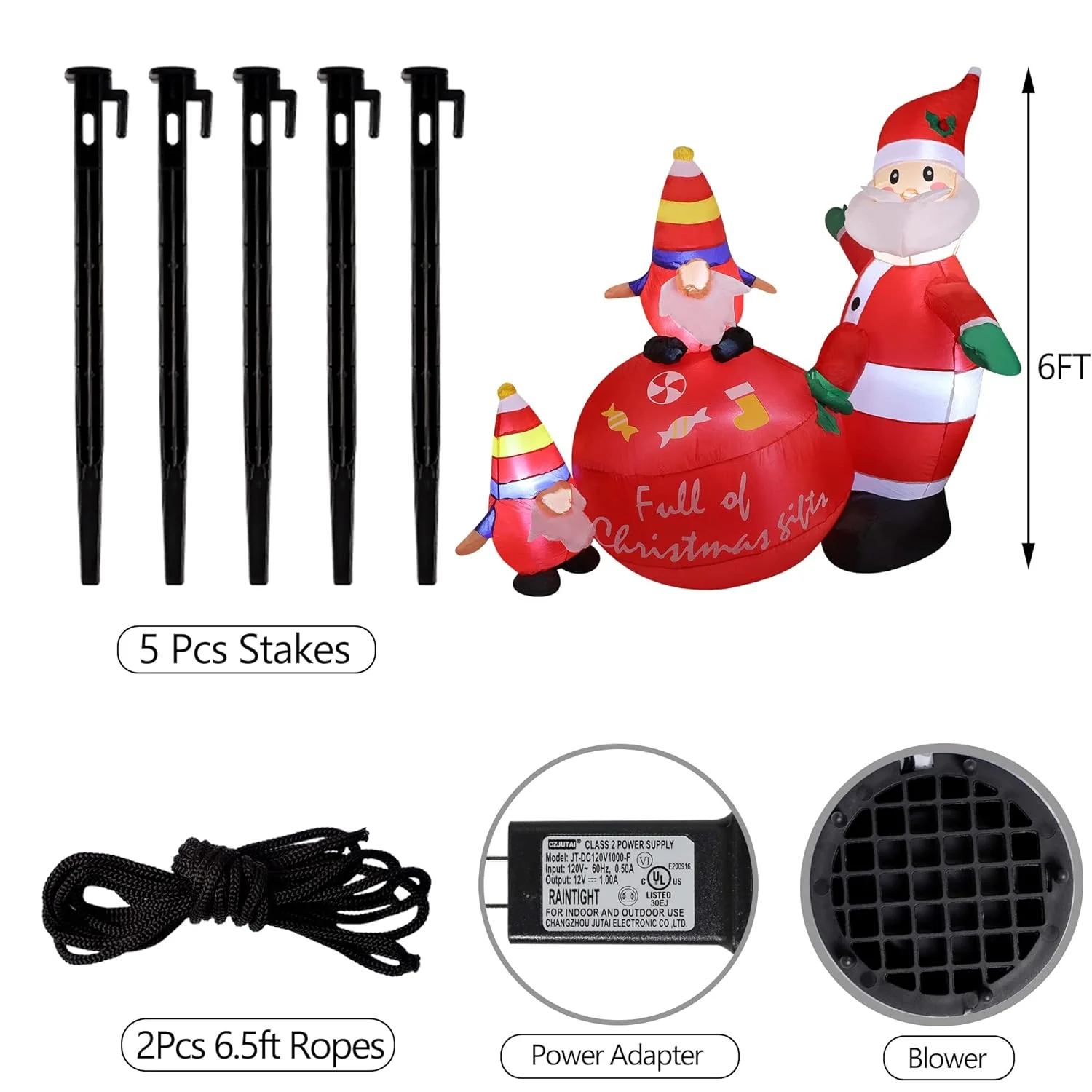 Great Choice Products 6 Ft Christmas Inflatable Santa With Gnomes Blow Up Decorations, Inflatables Santa Claus Holding Gifts Bag, Perfect For Garde…