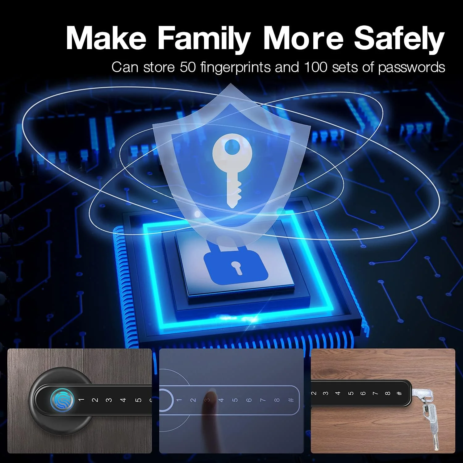 MEEQEE Fingerprint Smart Door Lock with Keypad Handle for Home, Apartment, Office, Front Door, Bedroom, Keyless Entry Door Lock