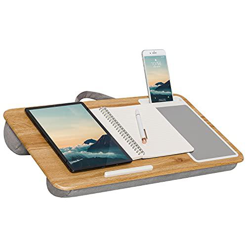 lapgear home office lap desk with device ledge, mouse pad, and phone holder - oak woodgrain - fits up to 15.6 inch laptops -