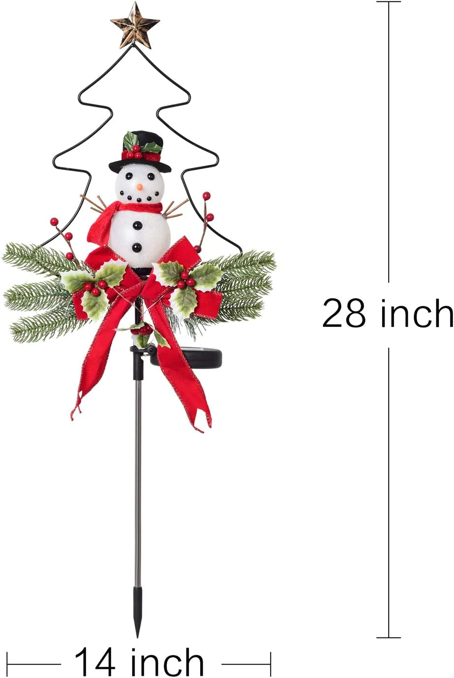 Doingart Outdoor Solar Light Christmas Decorations, Snowman Christmas Light with Faux Red Berry, Foliage Accents Garden Decor Stakes