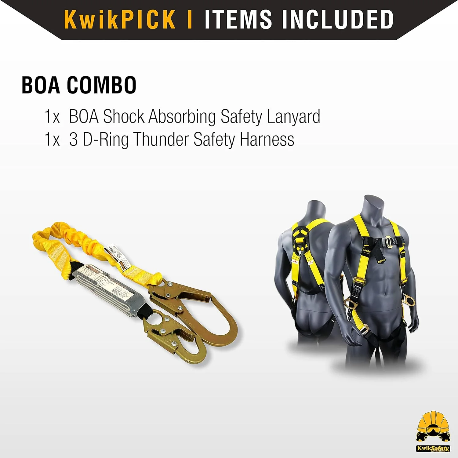 KwikSafety (Charlotte, NC) BOA COMBO | 3D Full Body Safety Harness, 6&a;#226;&a;#128;&a;#153; Lanyard, Tool Lanyard, Anchor ANSI OSH