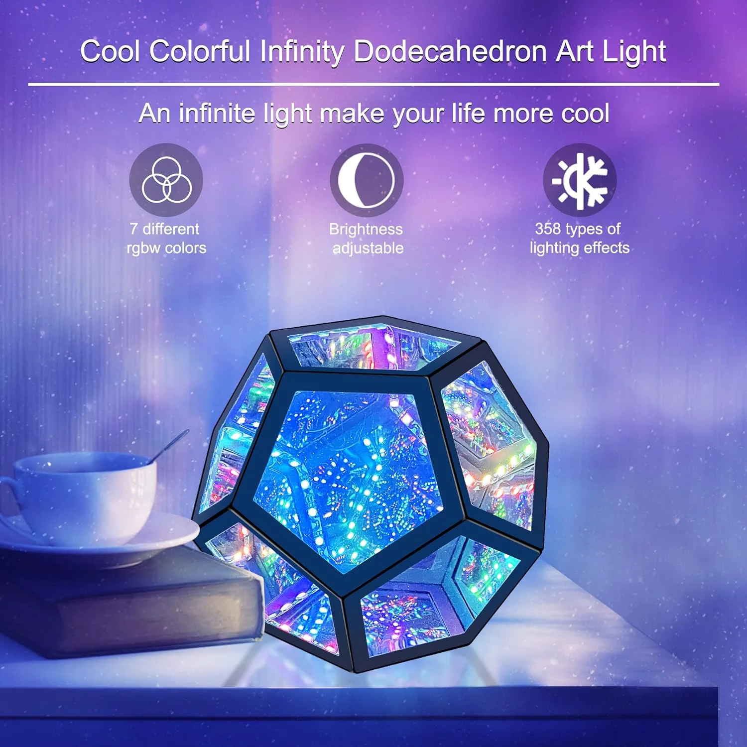 E.P. Light E.P.Light Infinity Dodecahedron Gaming Light, Cool RGBW Led Desk Table lamp Light for Bedroom Gaming Room Decor, USB Color Mood