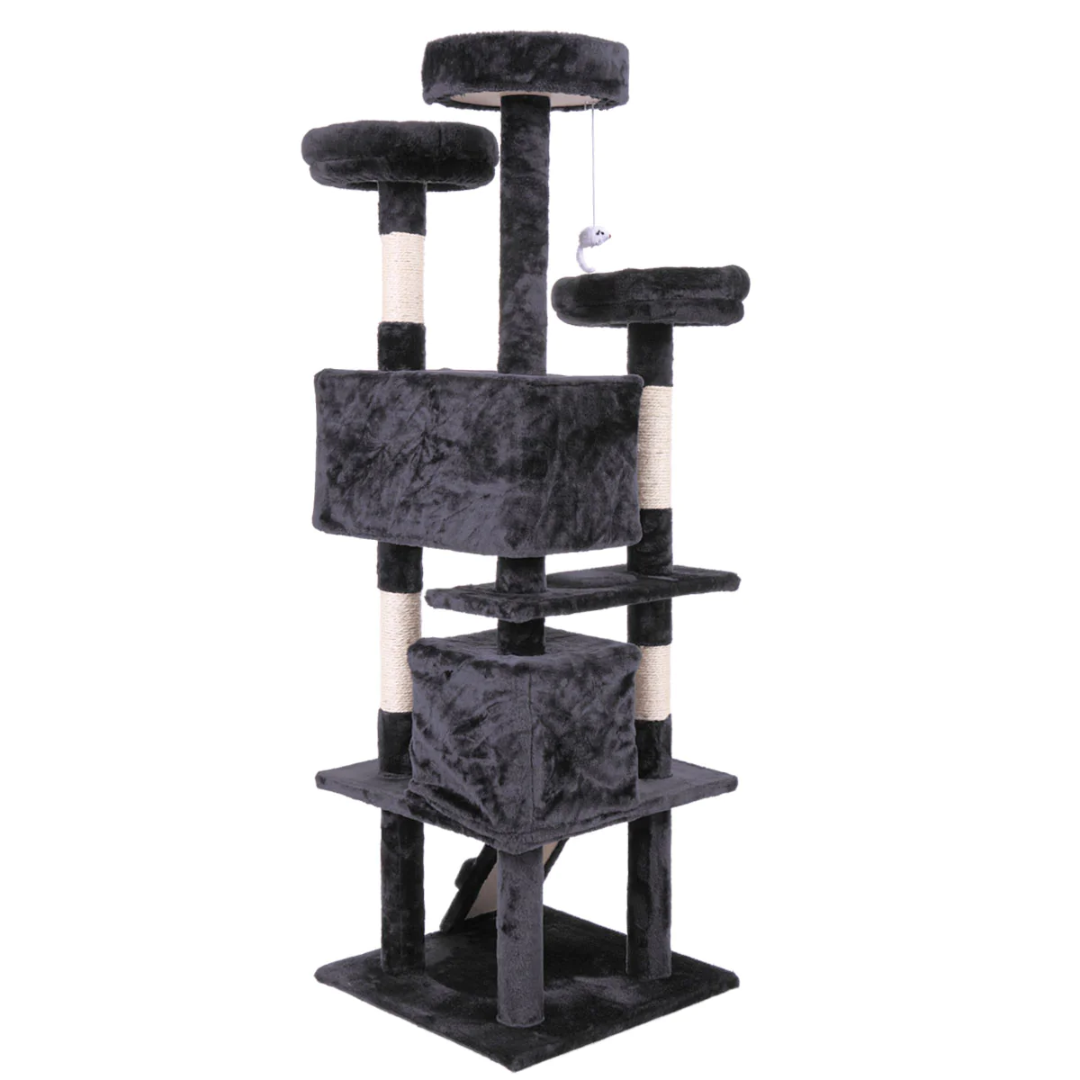 COZIWOW Cat Tree Tower Condo Kitten Multi-Level 59.5”H Activity Center Play House with Scratching Post Furniture and Ladder, Black