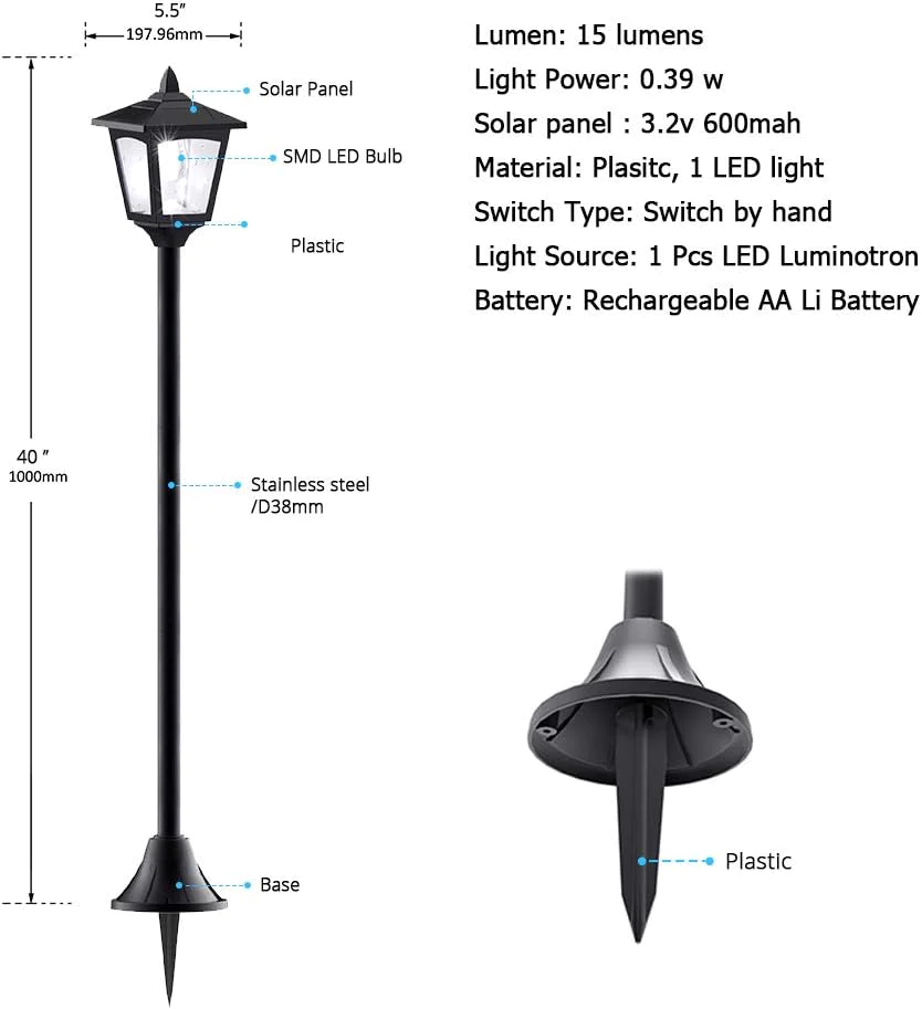 Greluna 40 Inches Mini Solar Lamp Post Lights Outdoor, Solar Powered Vintage Street Lights for Lawn, Pathway, Driveway, Front/ Back Doo
