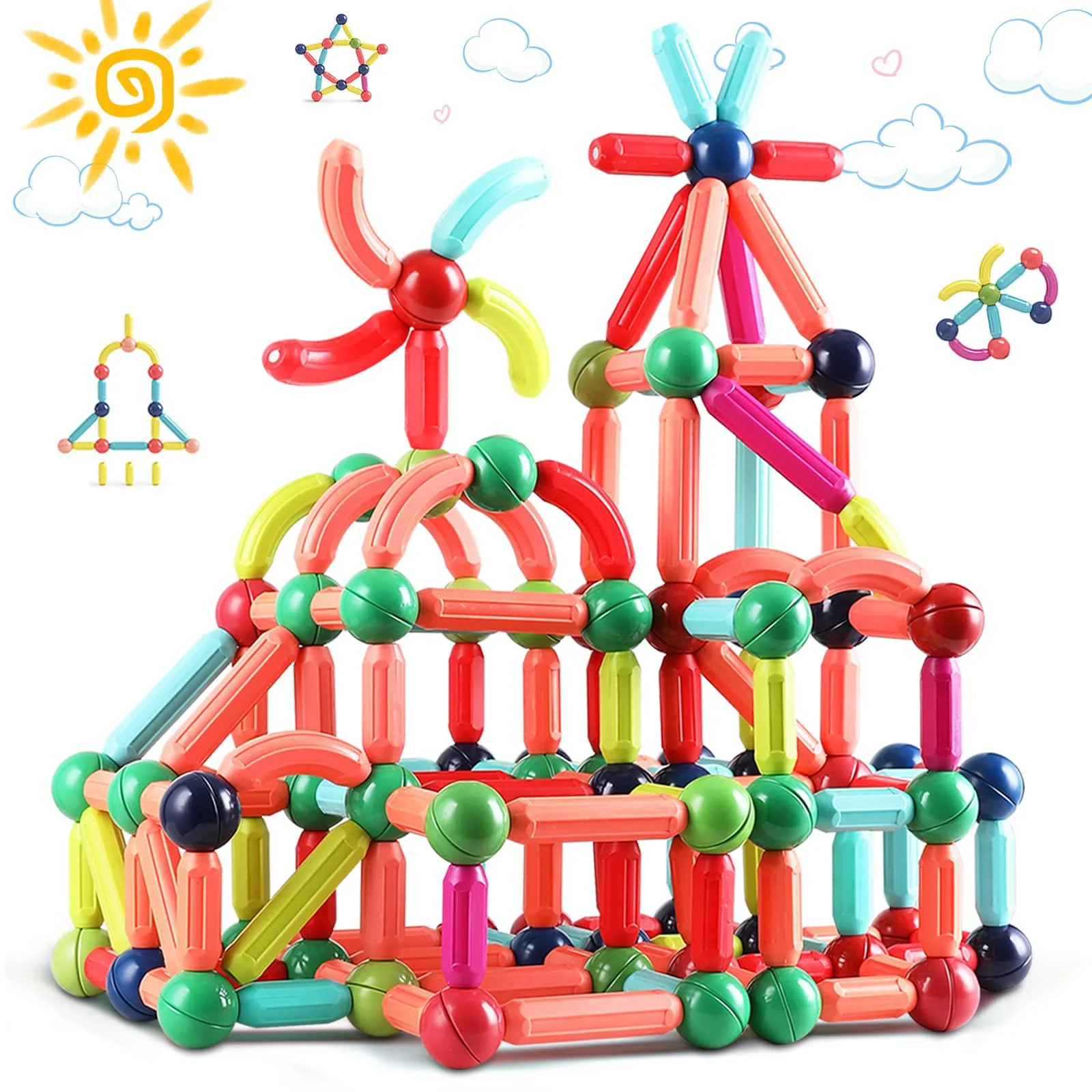 bakam magnetic building blocks for kids ages 4-8, stem construction toys for boys and girls, large size magnetic sticks and b