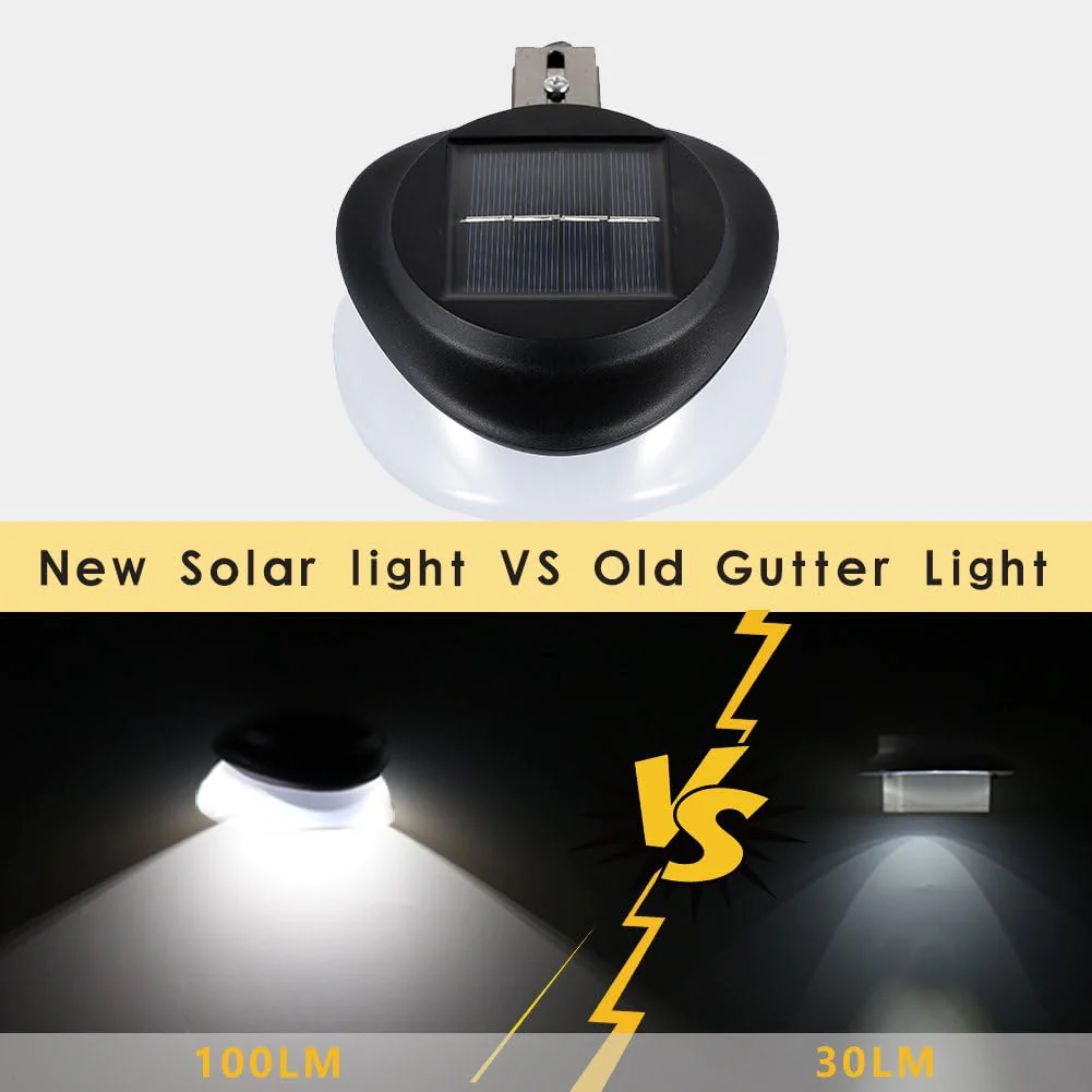 SMY Lighting Solar Gutter Lights Outdoor, Solar Patio Decor Lights with Adjustable Bracket Waterproof Solar Fence Lights for Eaves Patio Dec