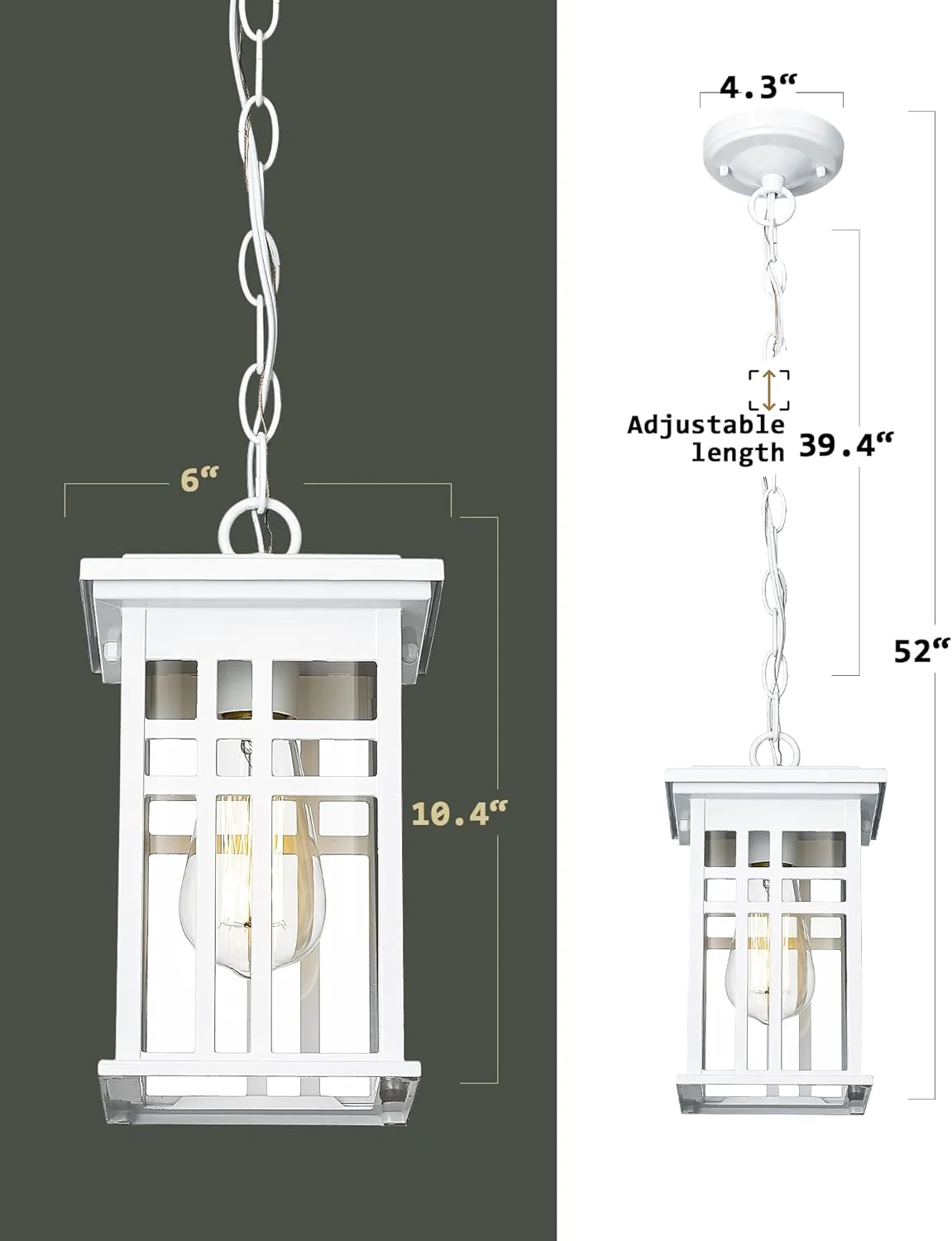 HWH INVESTMENT Outdoor Pendant Lights for Porch - HWH Exterior Hanging Light Fixture, Outdoor Chandelier for Gazebo with Clear Glass Shade, Wh
