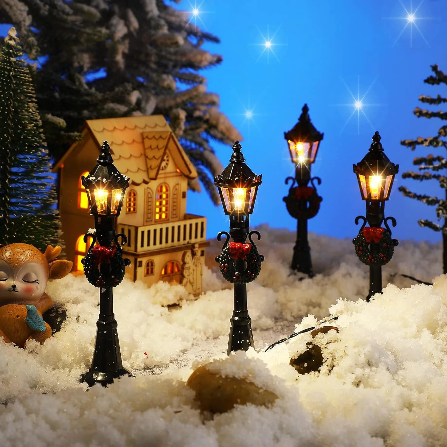 Mudder Christmas Lamp Post Village Accessories Village Fairy Lamp Train Lantern Lamp Miniature Street Lamp Decorative Street Lights fo