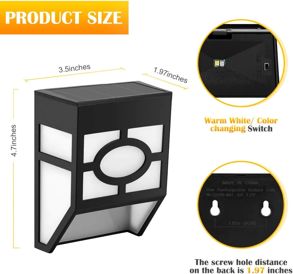 Greluna Solar Wall Lights Outdoor, 2 Modes Solar Led Waterproof Lighting for Deck, Fence, Patio, Front Door, Stair, Landscape, Yard and