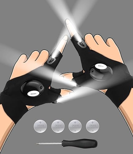Biuonk Stocking Stuffers for Men, LED Flashlight Gloves, Christmas White Elephant Gifts for Adults Dad Husband Boyfriend Useful, Cool G