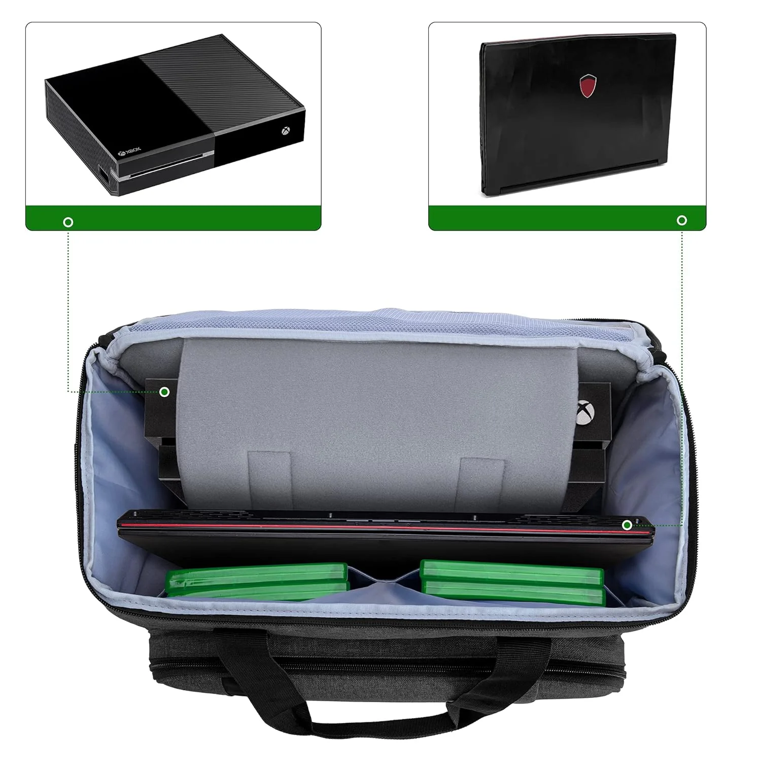GCP Products Travel Carrying Case Compatible With Xbox Series S, Xbox One/ One S/ One X And Xbox 360, Game Storage Bag For Console, Contro…